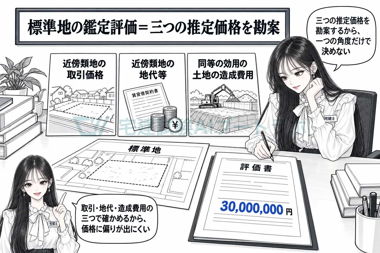 取引価格、地代、造成費用の三つの角度から見るから、一つだけで決めない。