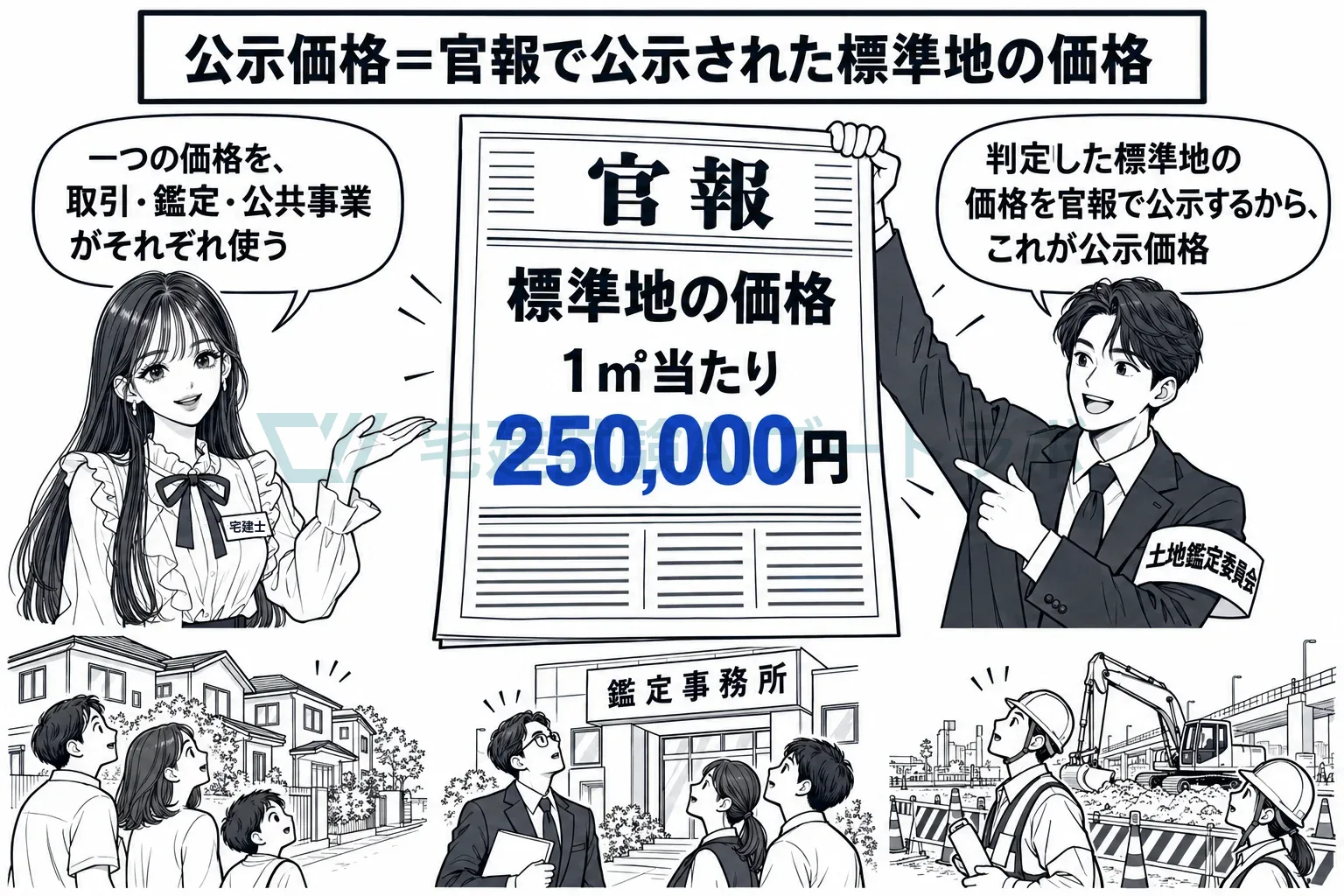 官報で公示された標準地の価格だから、公示価格と呼ぶ。