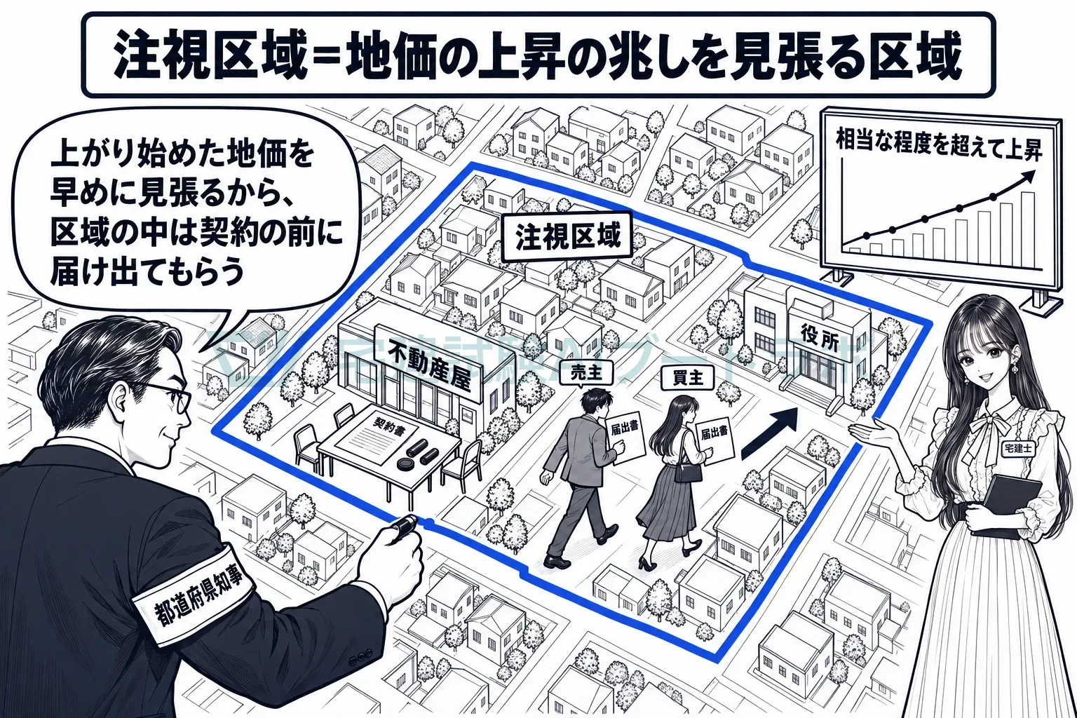 上がり始めた地価を見張るために、契約の前の届出に切り替える。