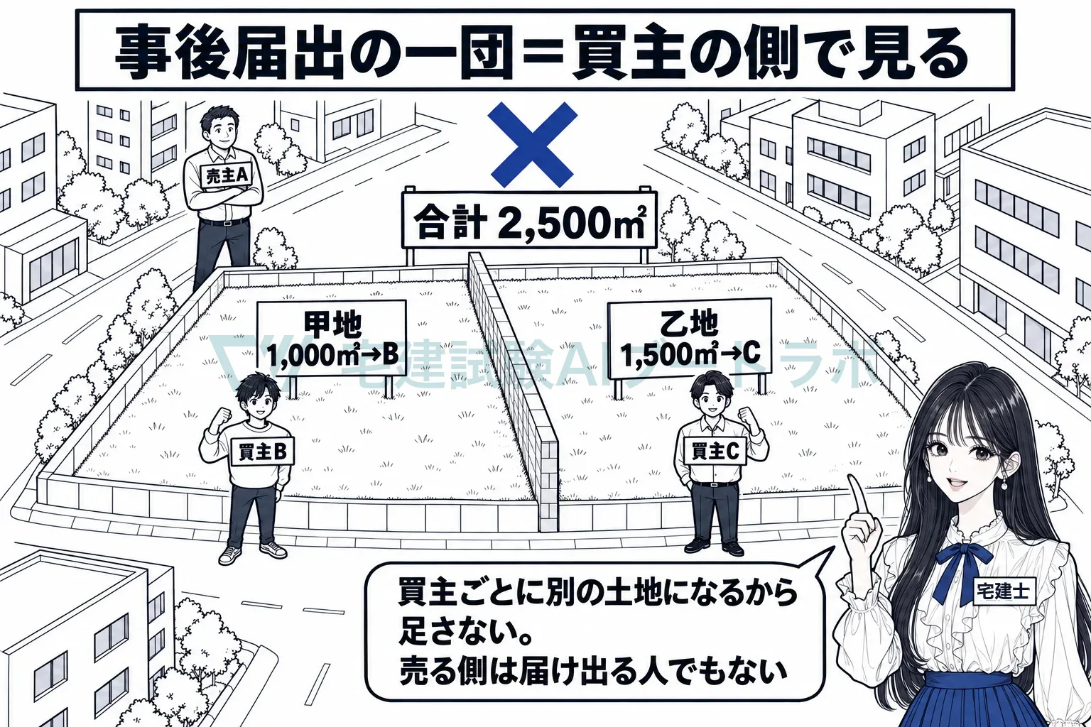 売主側でまとまっていても、買主ごとに別の土地。