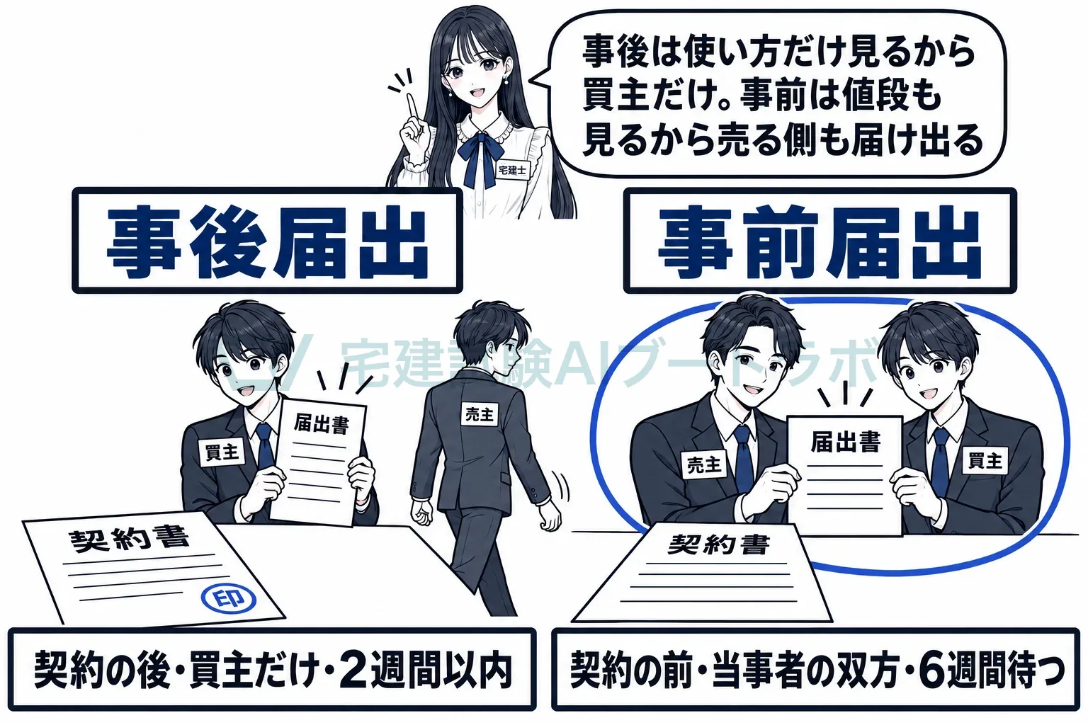 事後は買主だけ、事前は売主と買主の双方。