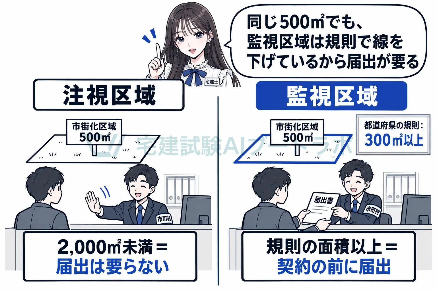 同じ500㎡でも、監視区域では規則の線を超える。