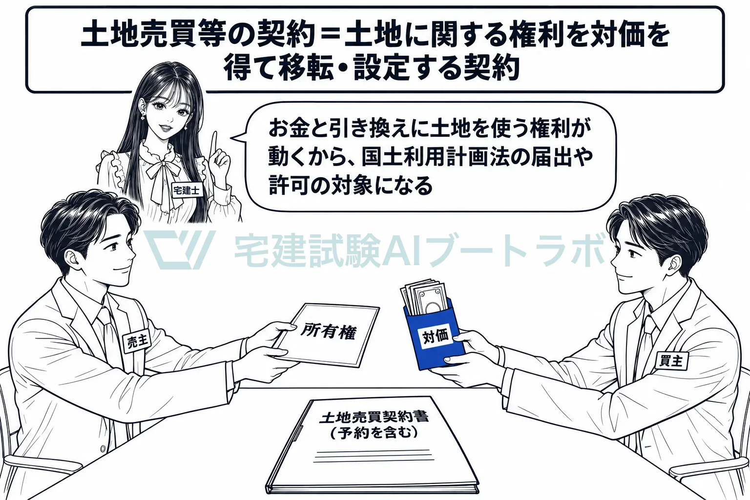 お金と引き換えに土地の権利が動く契約が対象。