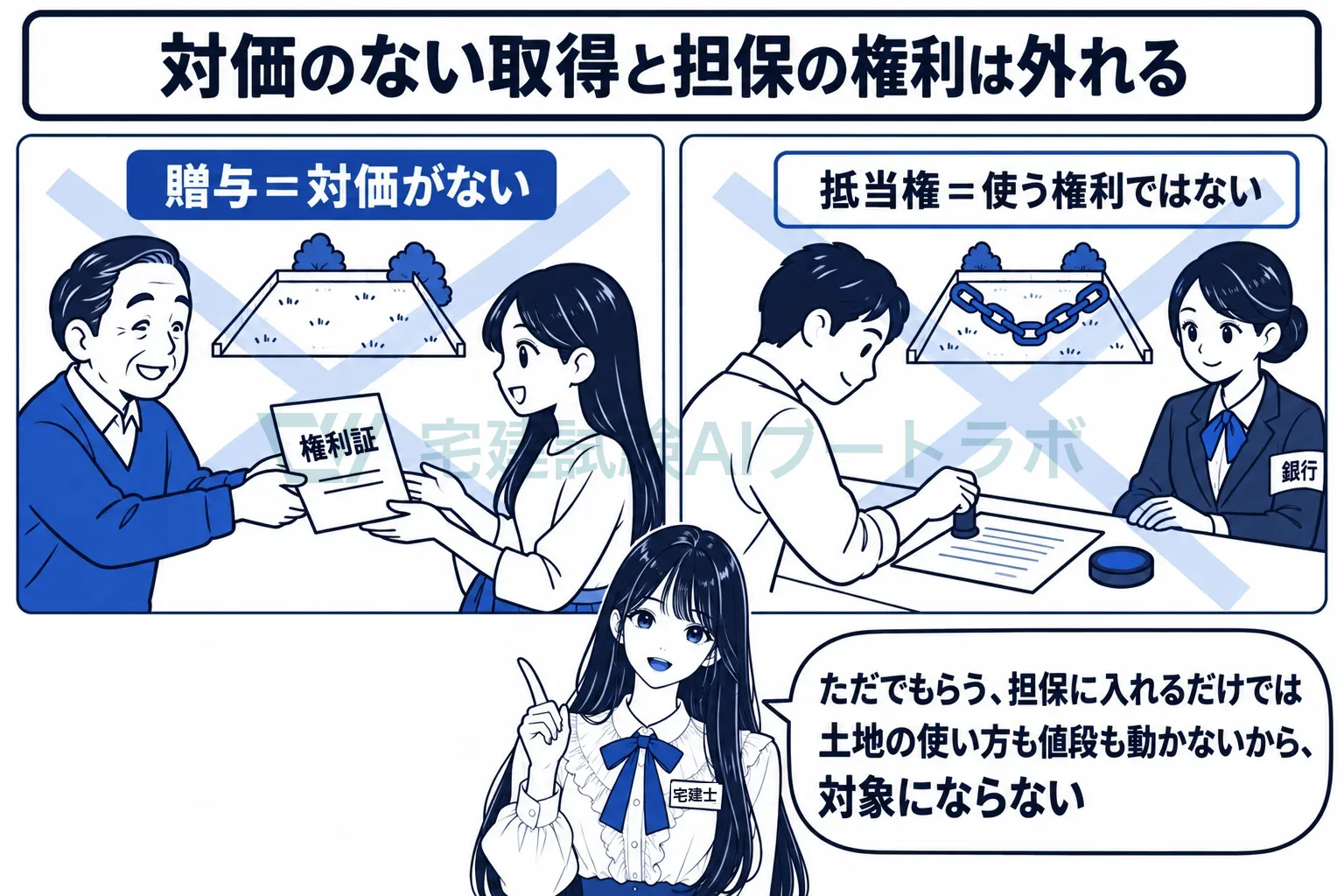 対価のない贈与と、使う権利でない抵当権は対象外。