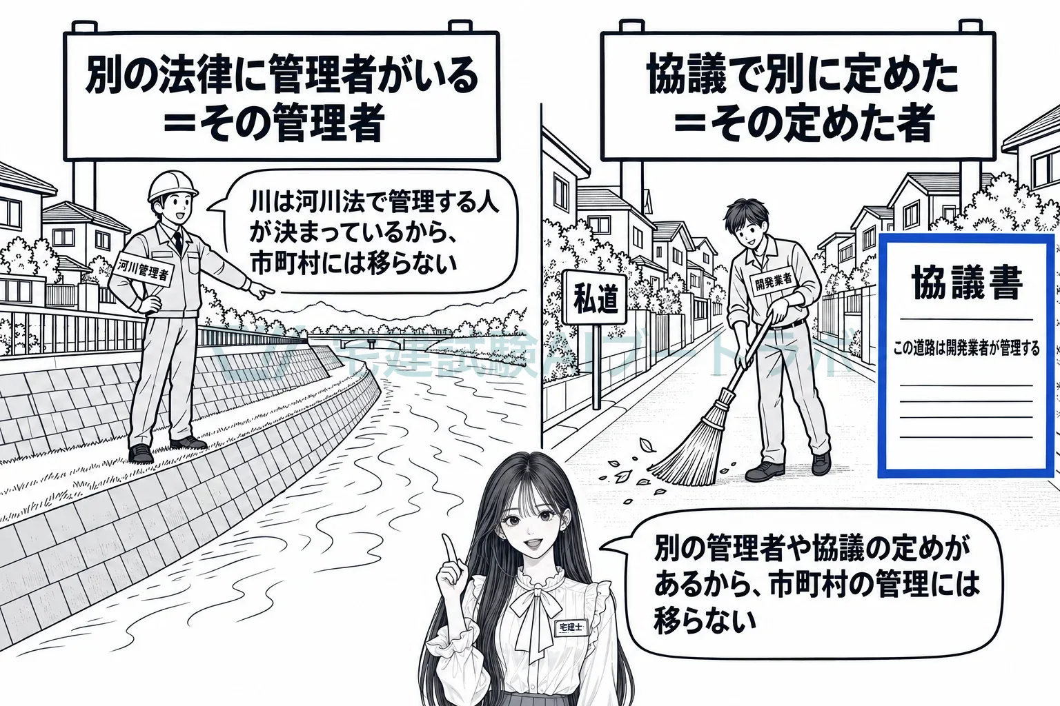 河川のように別の法律の管理者がいる施設、協議で業者が管理すると決めた施設は市町村に移らない。