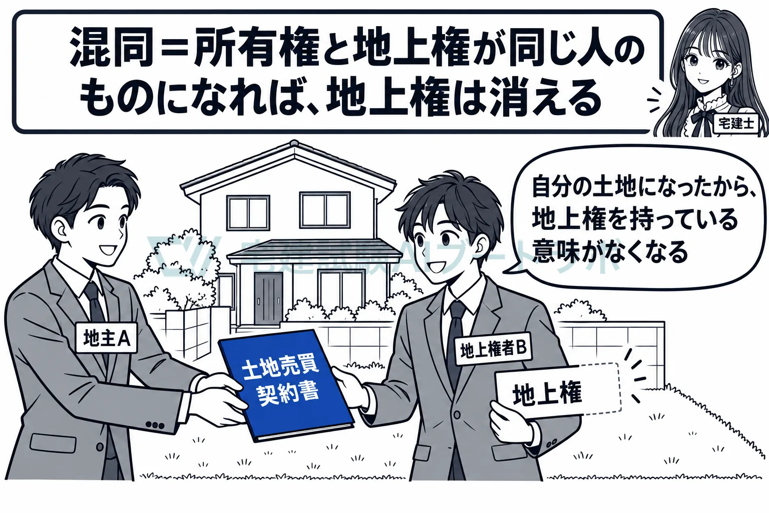 土地の所有者になれば、自分の土地に持っていた地上権は消える。