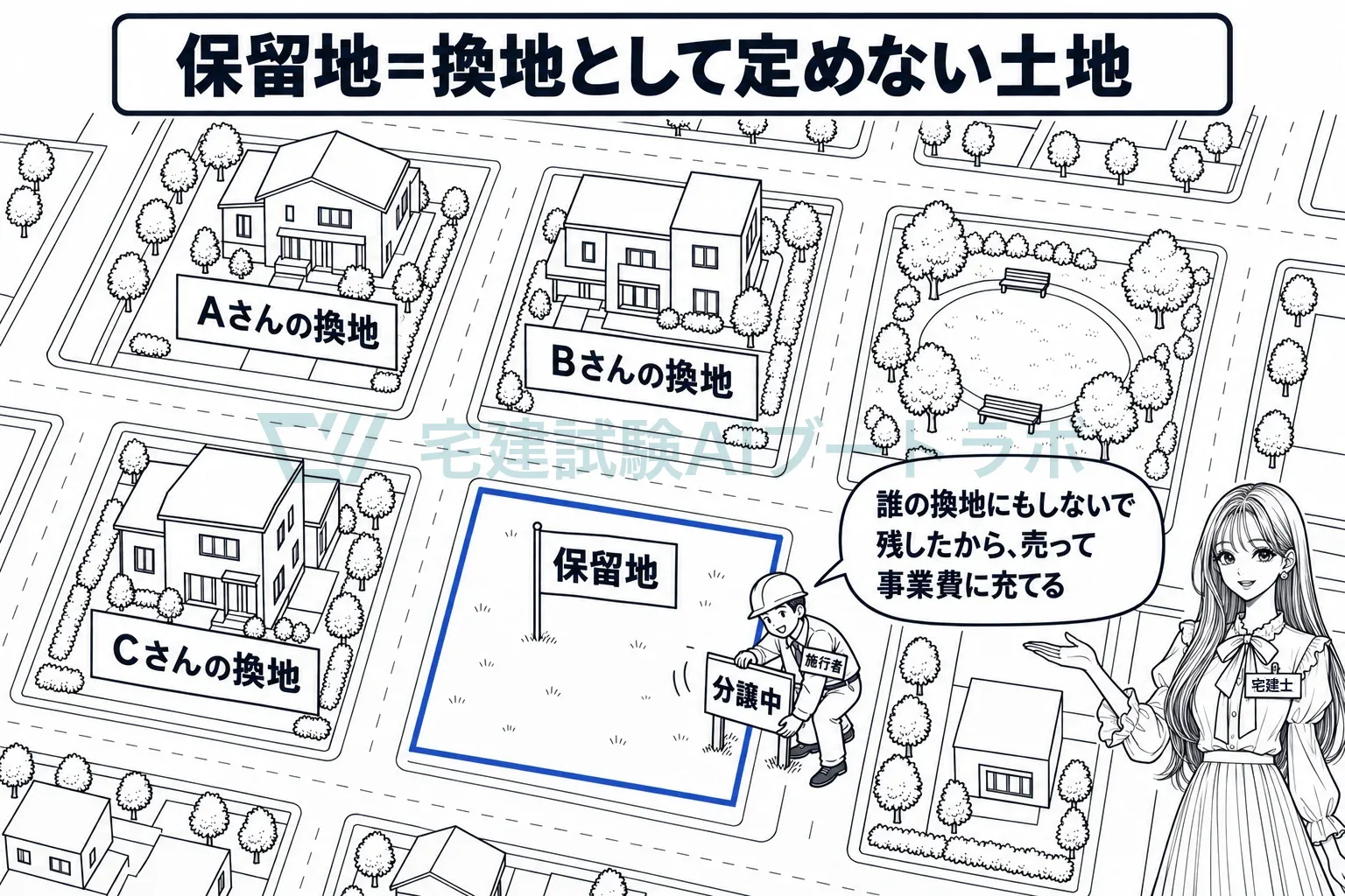 誰の換地にもせず、施行者が残して売る土地。