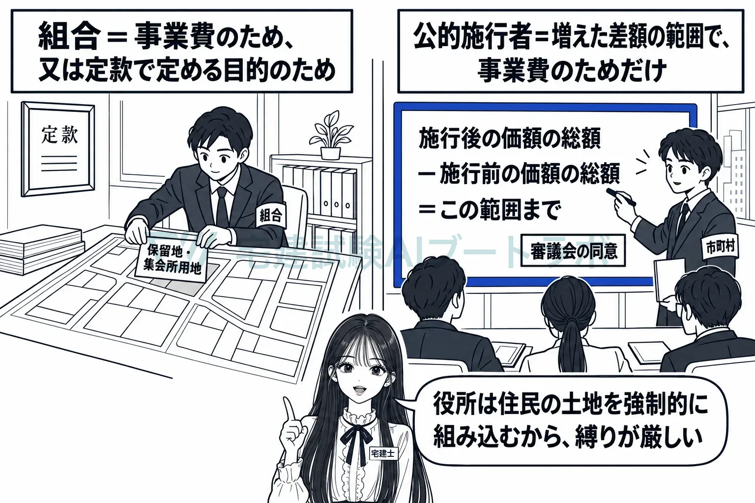組合は定款の目的でも、役所は値上がり分の範囲で事業費だけ。