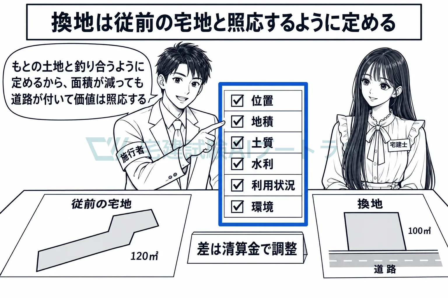 もとの土地と釣り合うように、位置・地積・環境を照らし合わせる。