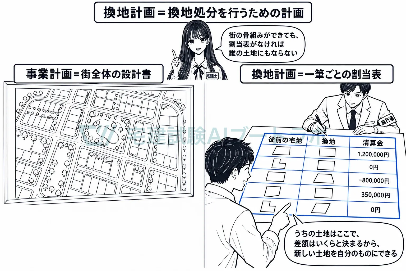 事業計画が街の設計書なら、換地計画は一筆ごとの割当表。