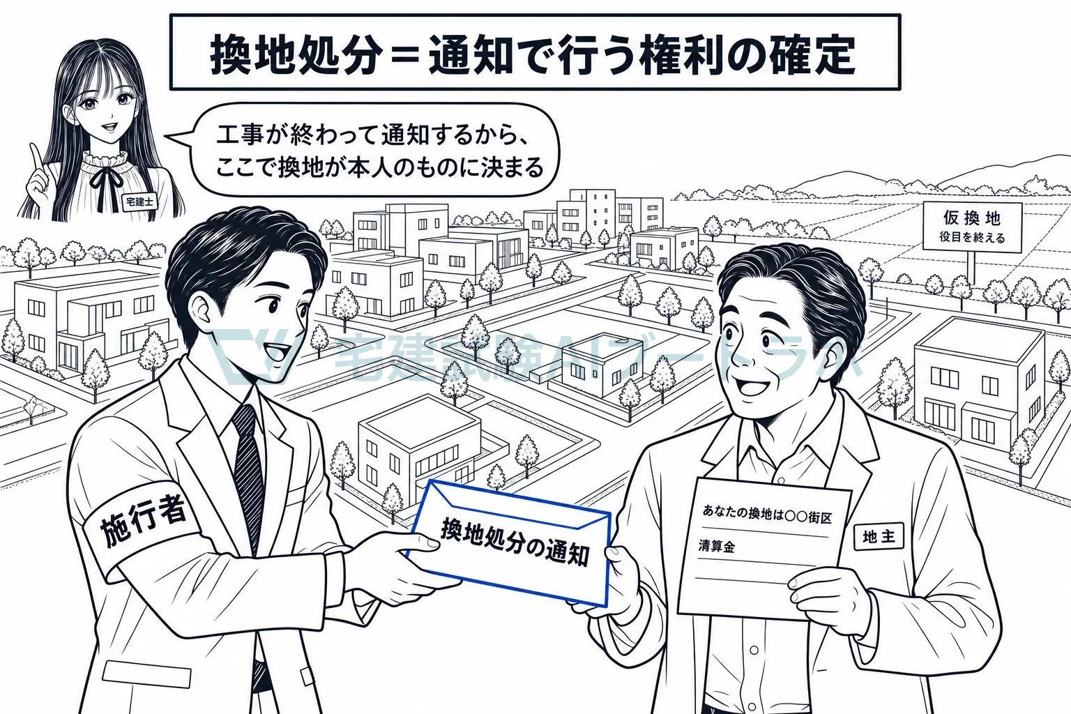 工事が終わったら、施行者が一人ひとりに通知して換地を確定させる。
