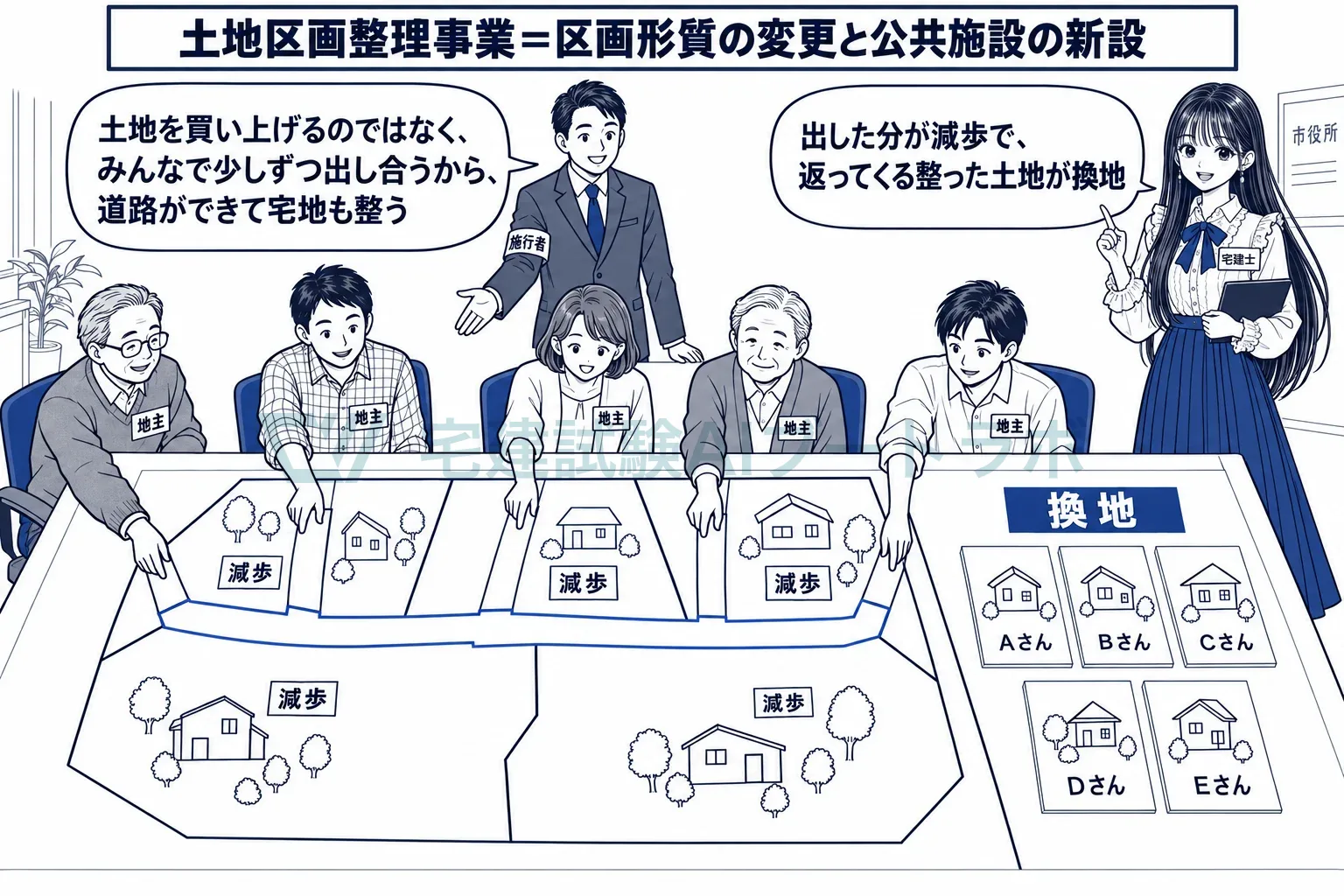 土地を買い上げるのではなく、地主が出し合って整った宅地を受け取る。