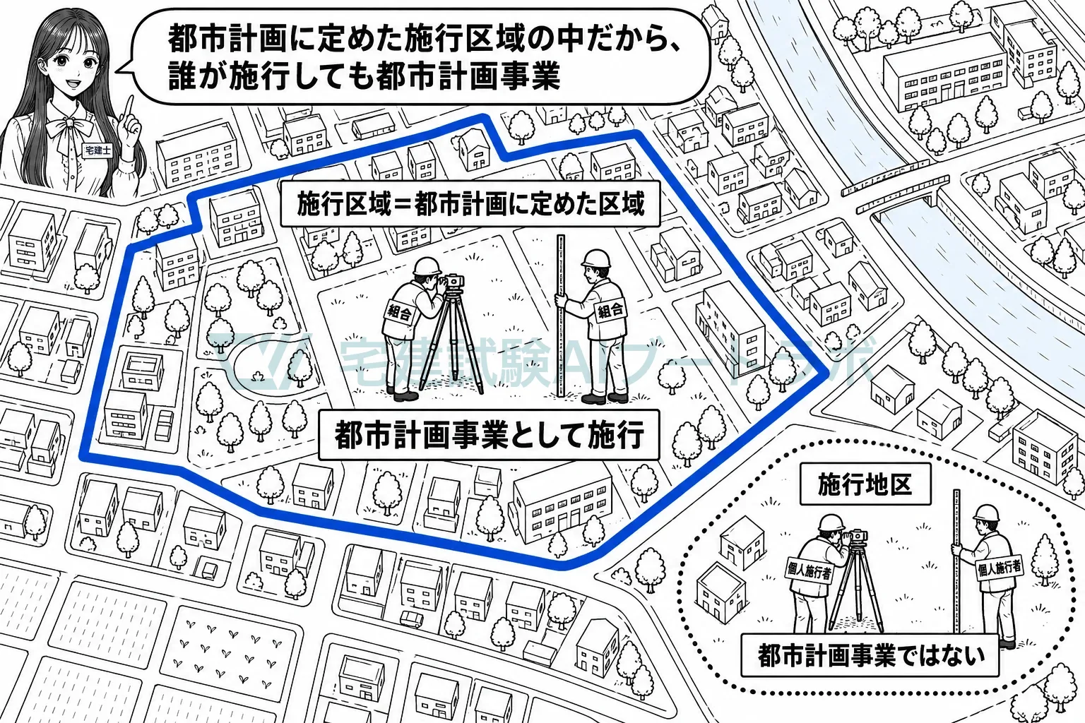 都市計画に定めた施行区域の中なら、都市計画事業になる。