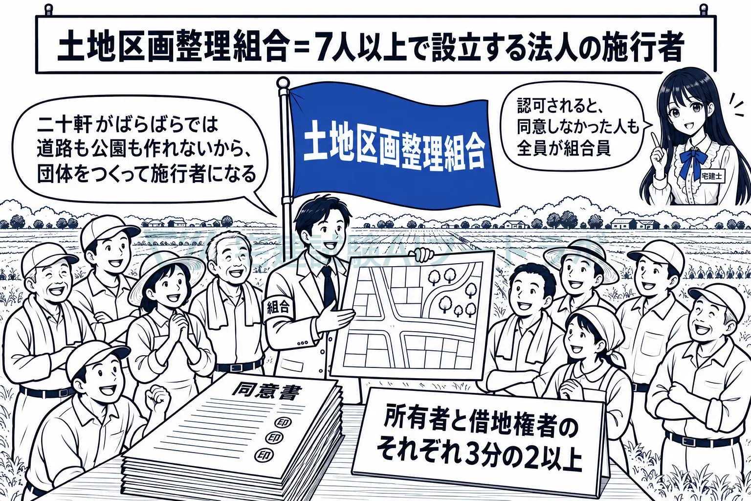 地主たちが団体をつくり、その団体が施行者になる。