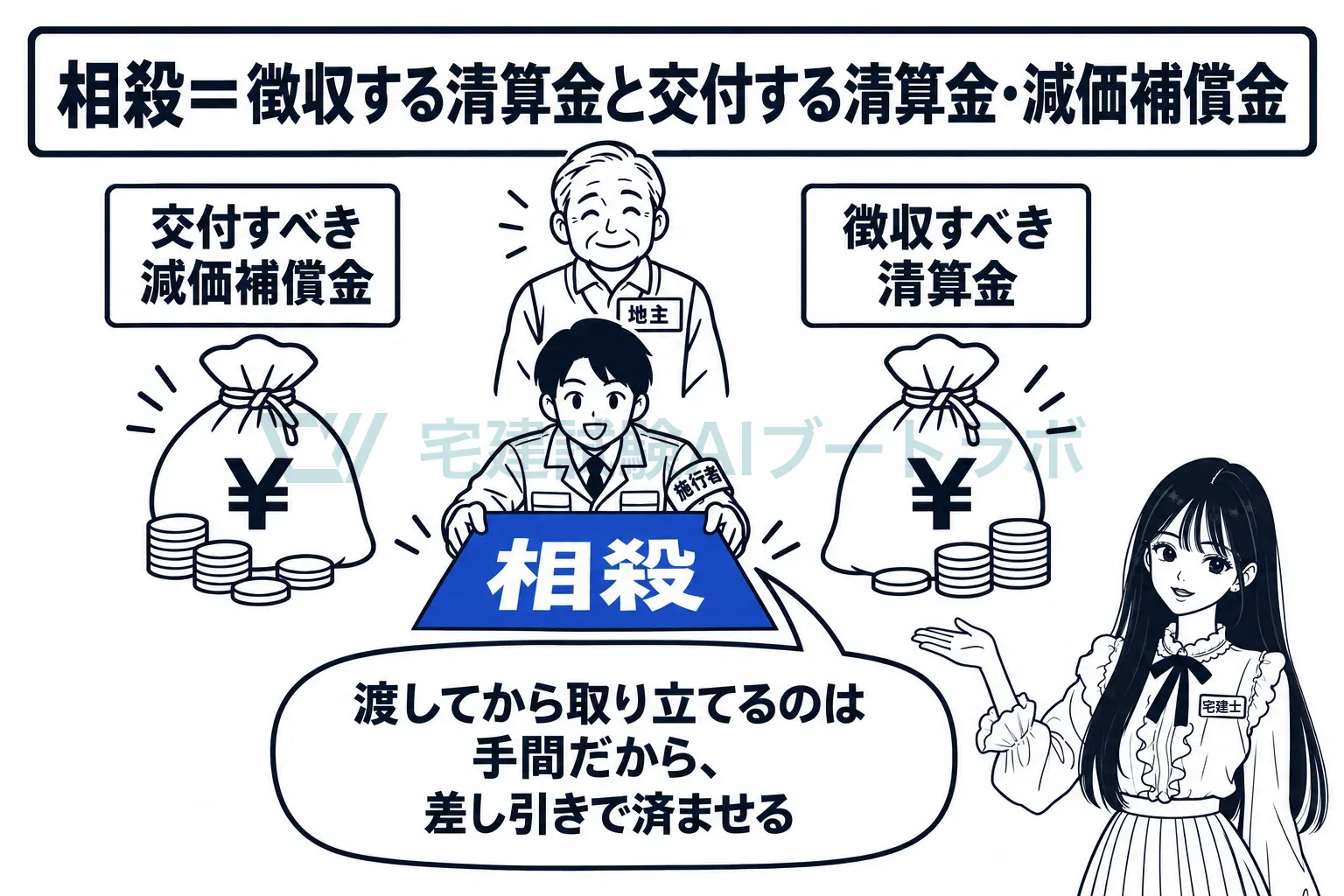 同じ人に渡す分と取り立てる分は、相殺できる。