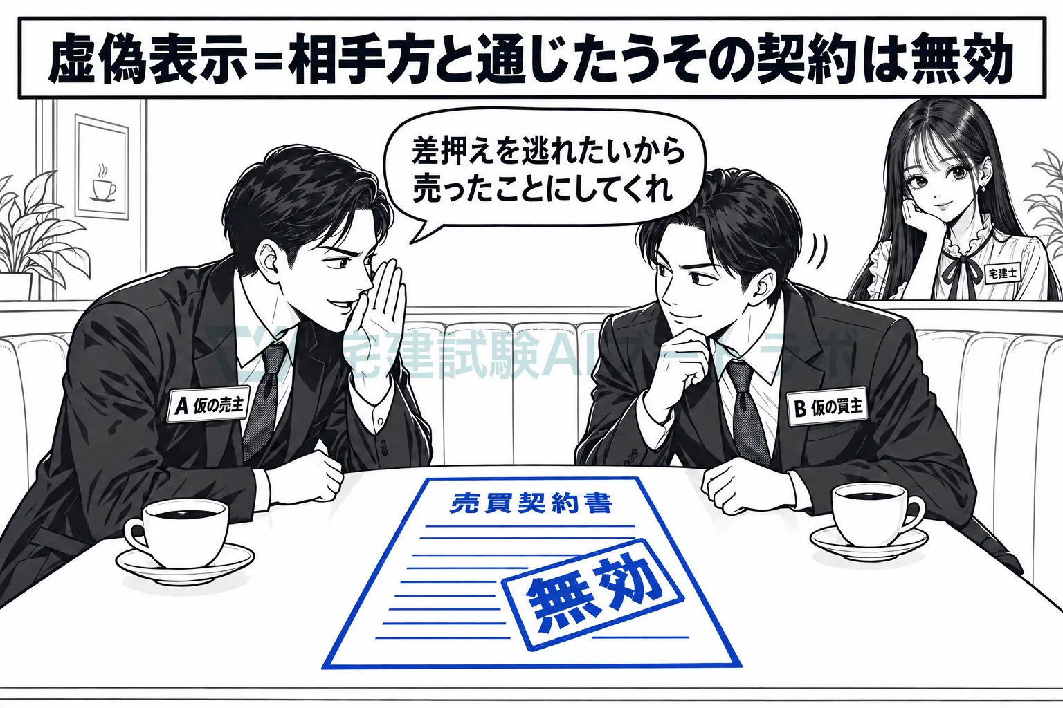 示し合わせて作ったうその売買は、当事者の間では無効になる。