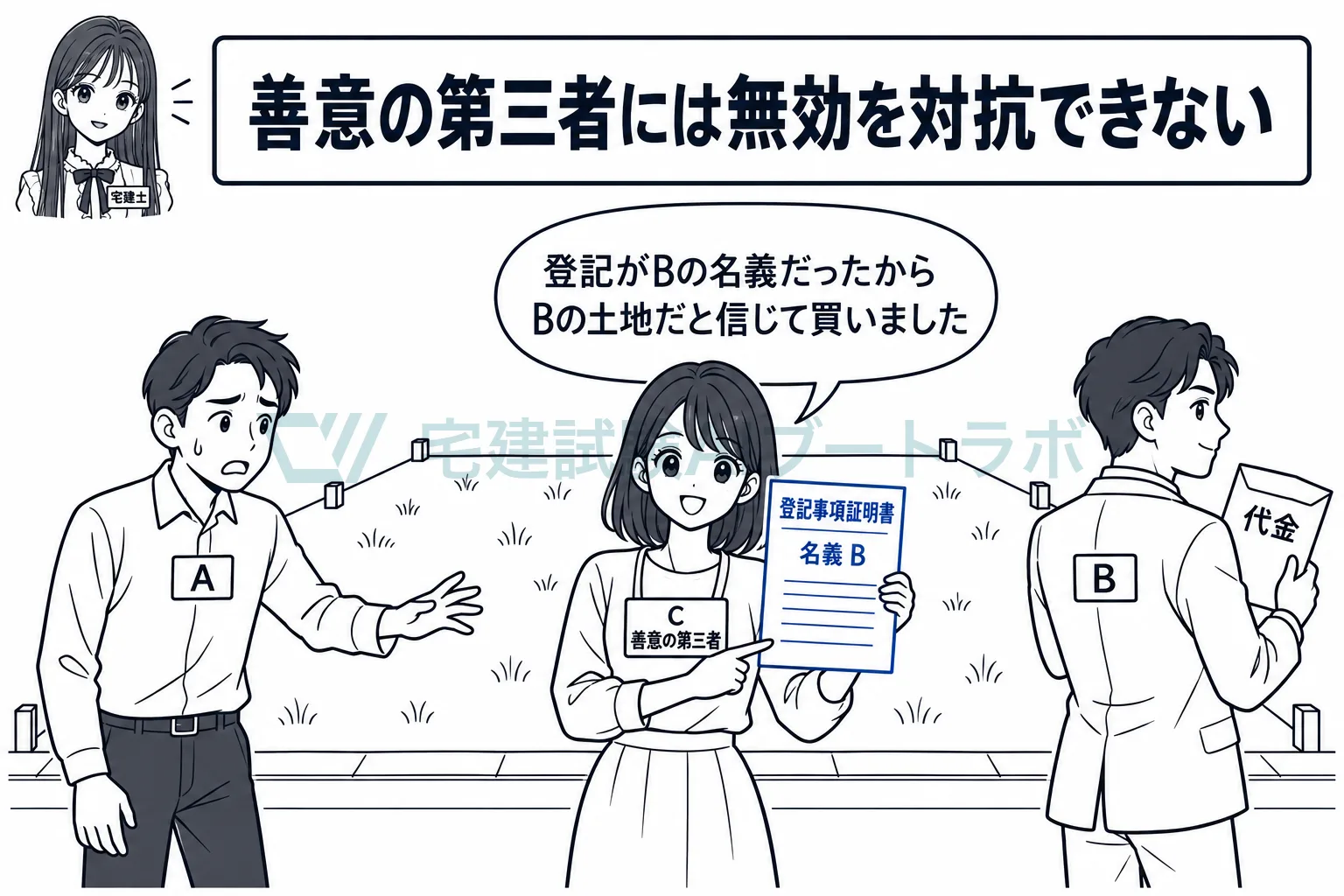 うその登記を信じて買った善意の第三者には、無効を主張できない。