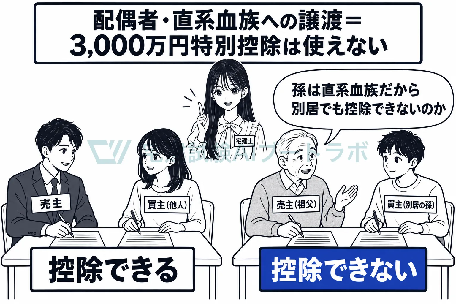 他人に売れば控除、配偶者や子・孫に売れば控除なし。