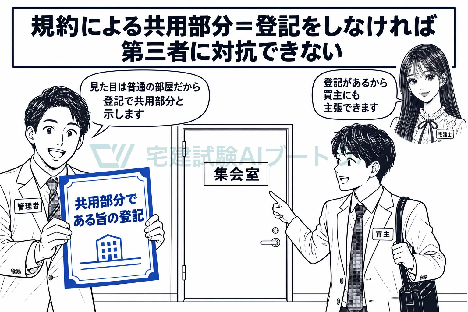 規約で共用部分にした部屋は、登記をしないと第三者に対抗できない。
