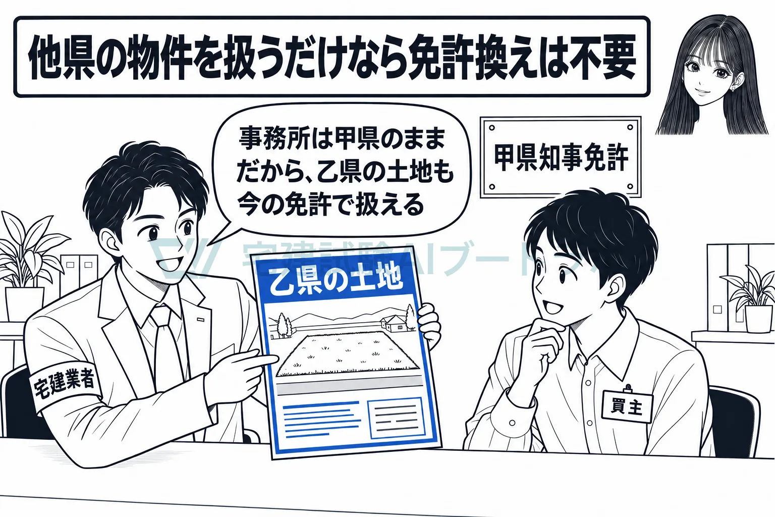 他県の物件を扱うだけなら、事務所は動かないから免許換えは要らない。