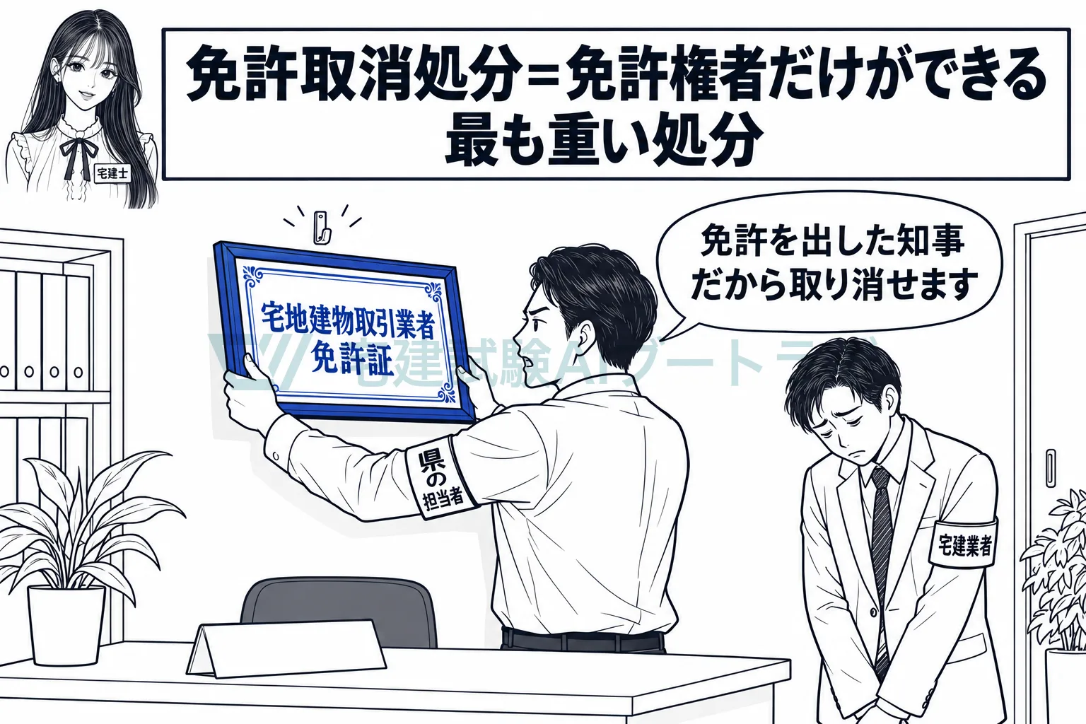 免許の取消しは最も重い処分で、できるのは免許を与えた免許権者だけ。