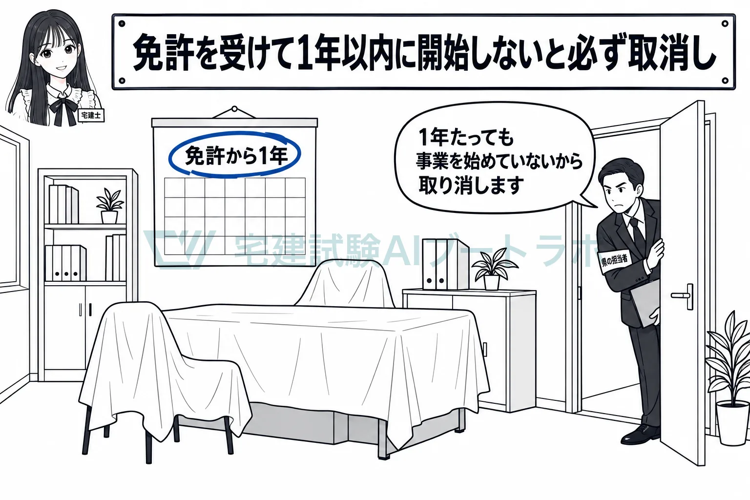 免許を受けて1年以内に事業を始めなければ、免許は取り消される。