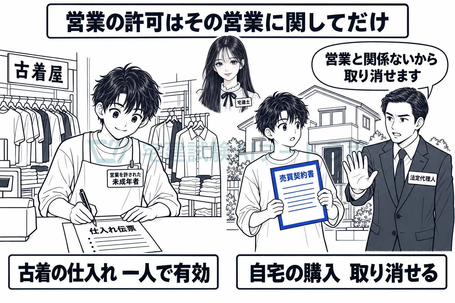 営業の許可は、その営業の中だけで成年者と同じ扱いになる。