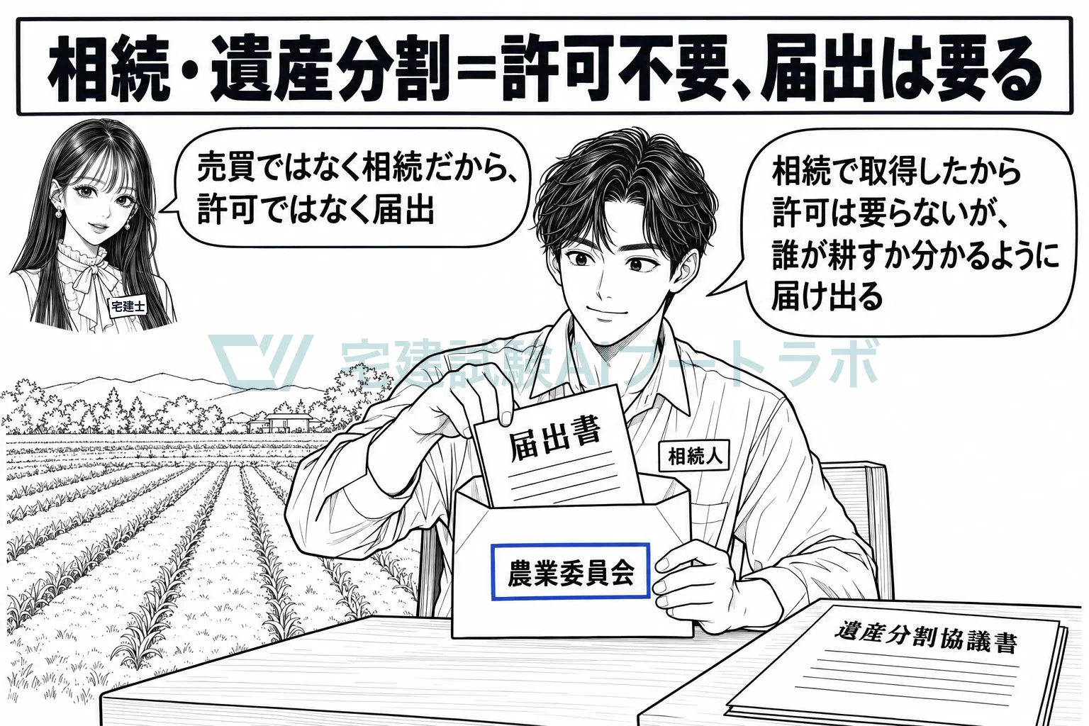 相続で継いだ畑は許可は要らないが、農業委員会に届け出る。