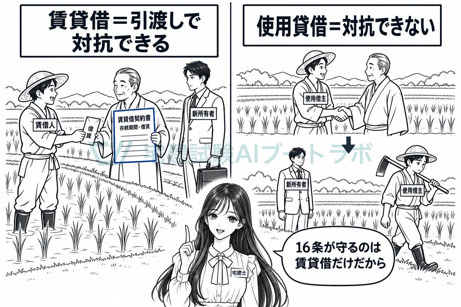 借賃を払う賃貸借は守られ、ただで借りる使用貸借は守られない。
