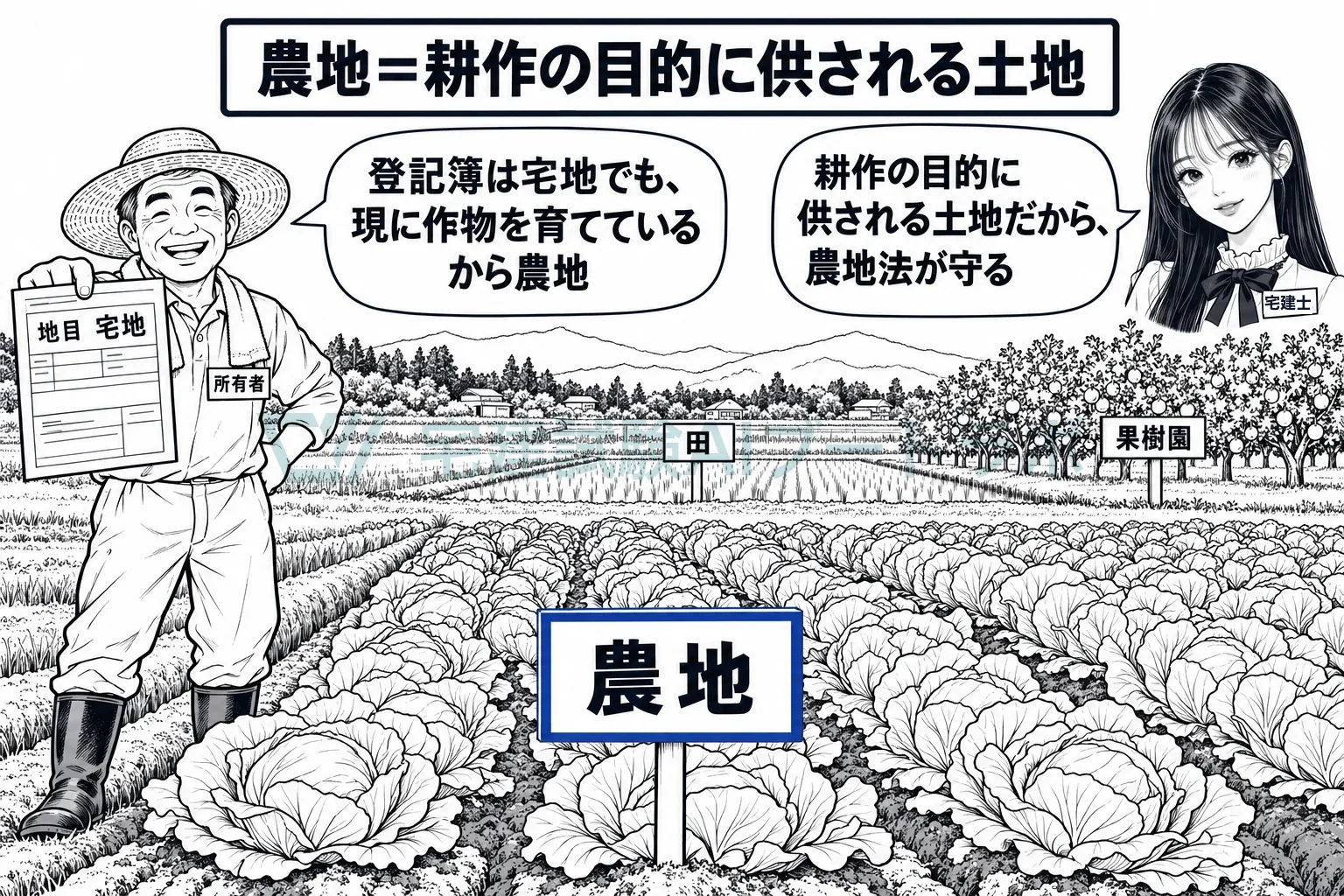 作物を育てている土地は、地目が何でも農地。