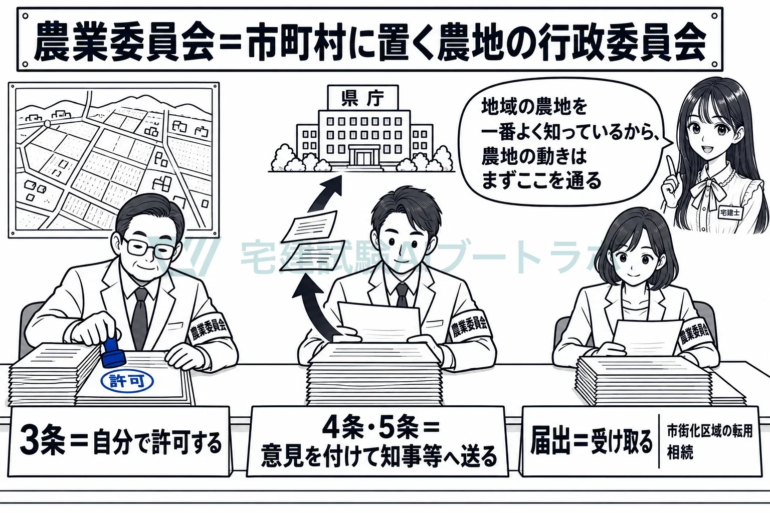 農地の書類は全部ここに来る。許可するもの、通すもの、受け取るもの。