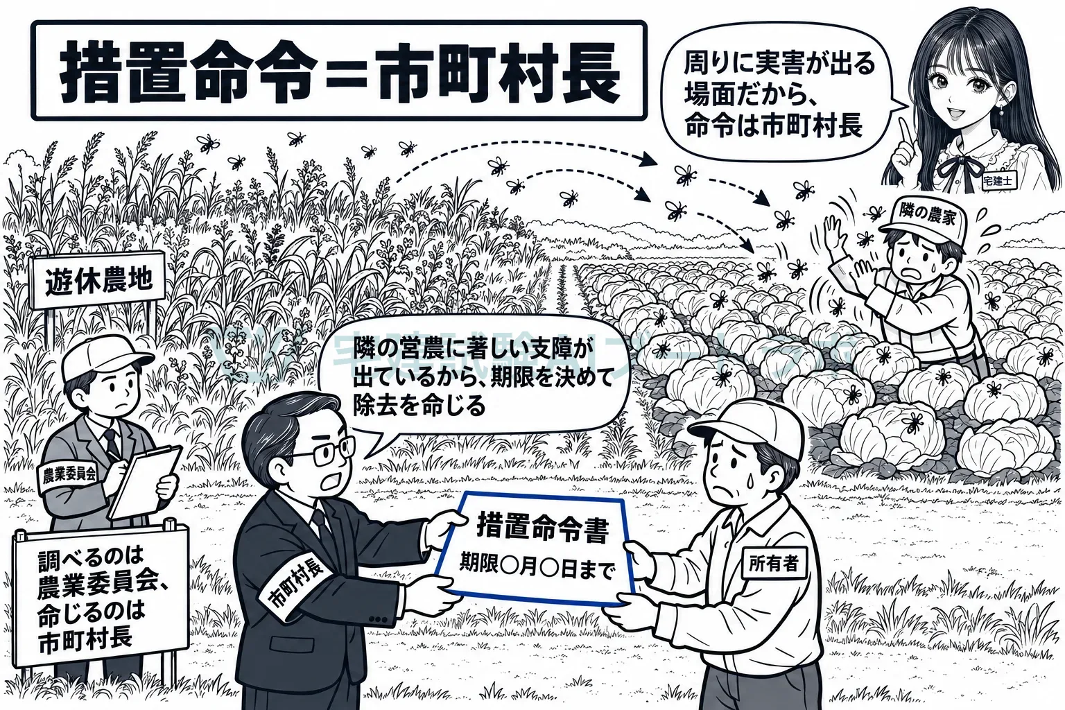 荒れた畑の害虫が隣の畑に広がるとき、命令を出すのは市町村長。