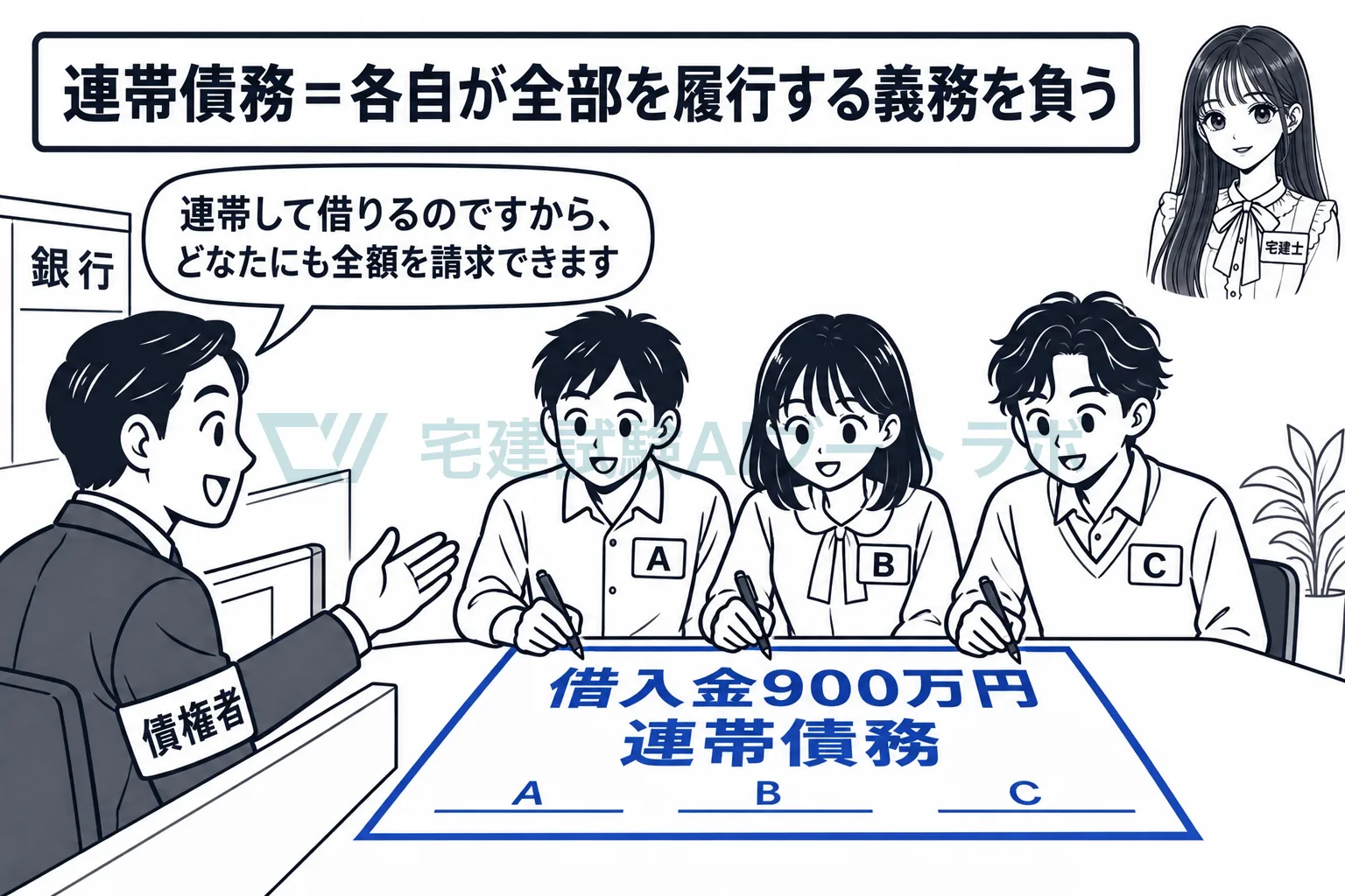 連帯債務者は、それぞれが全額を返す義務を負う。