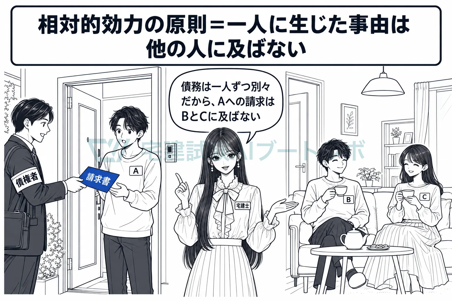 一人に請求しても、ほかの連帯債務者に請求したことにはならない。