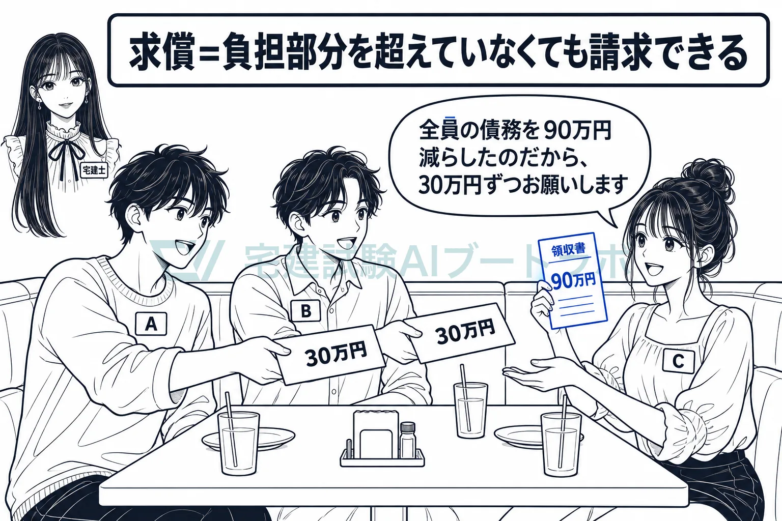 一部だけの弁済でも、ほかの連帯債務者に負担部分に応じて求償できる。