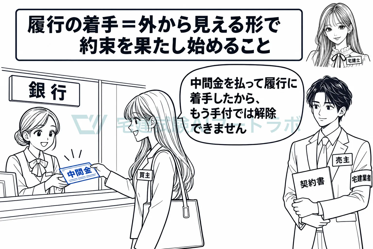 中間金を払った買主は履行に着手していて、売主はもう手付で解除できない。