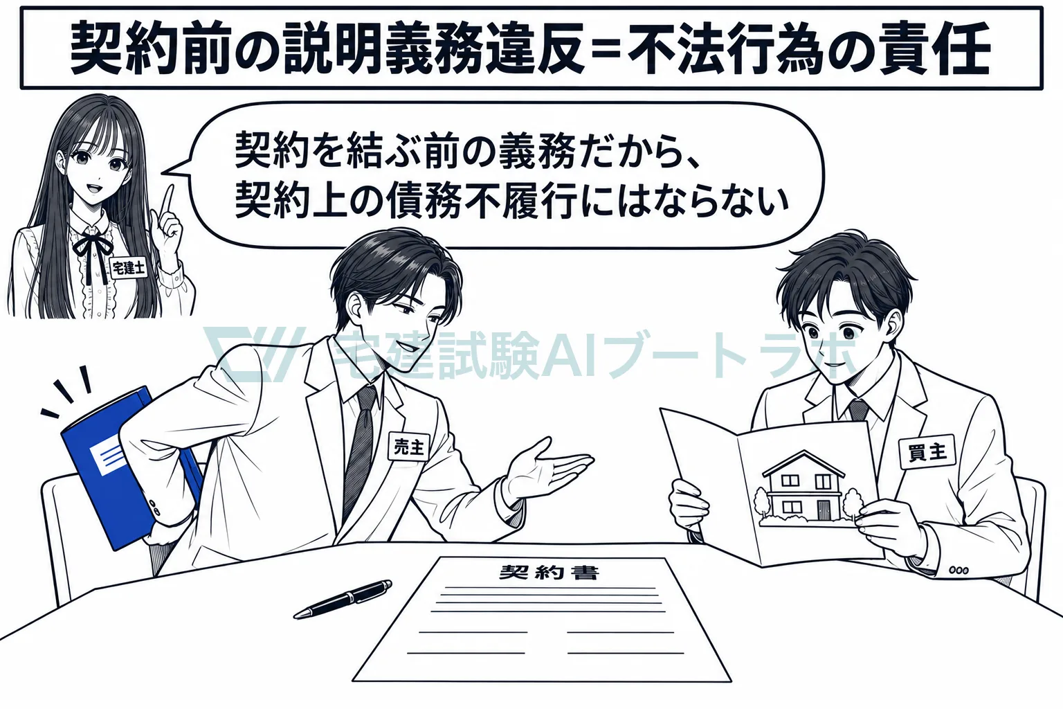 契約を結ぶ前の説明義務違反は、不法行為の責任で、契約上の債務不履行ではない。