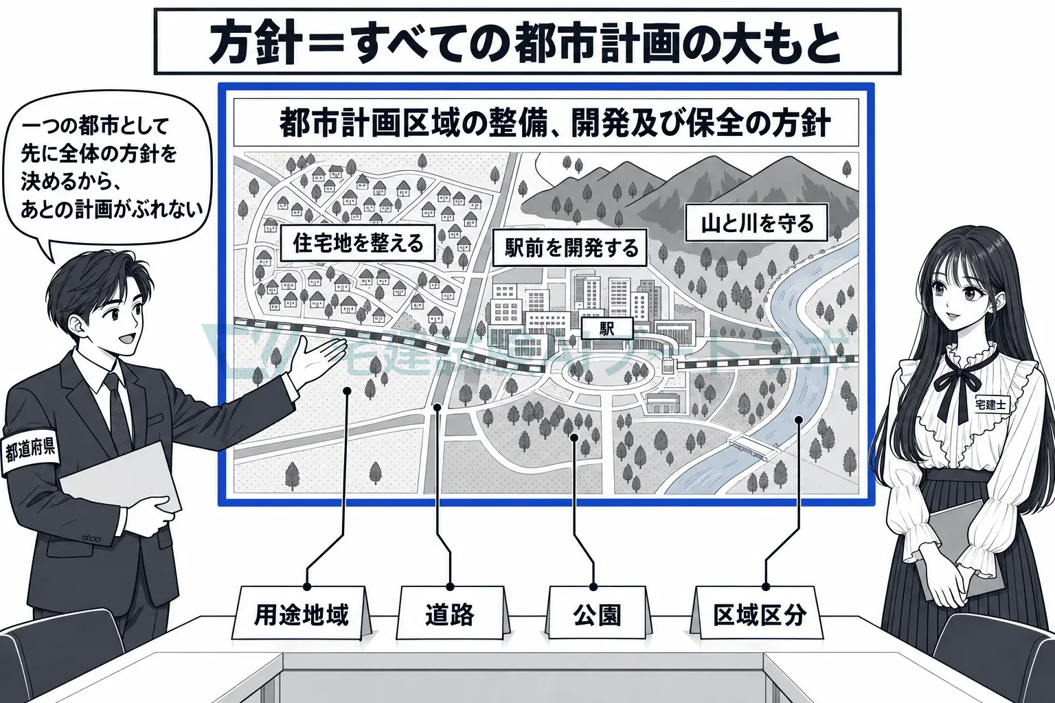 区域全体の方針を先に一枚で決めるから、あとの都市計画がぶれない。
