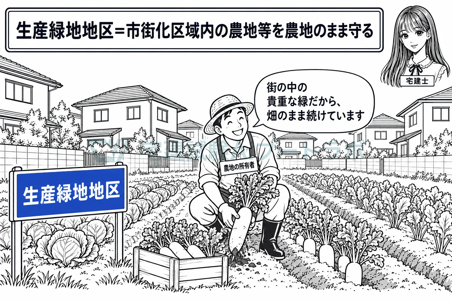 街の中の畑を、農地のまま守る地区。