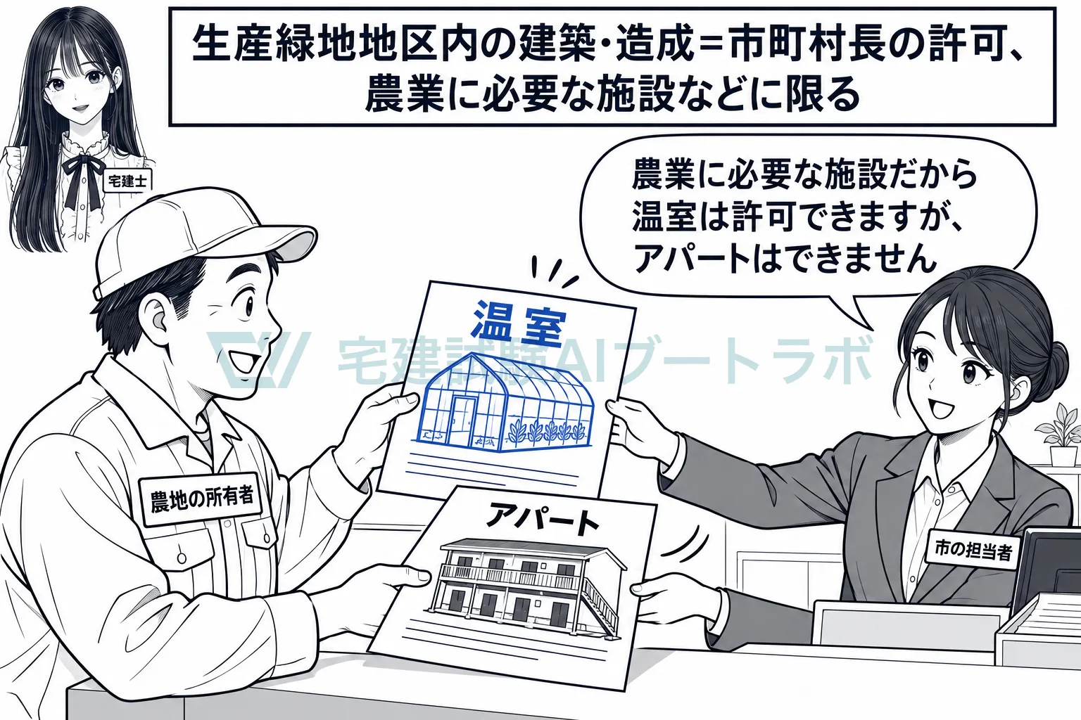 ビニールハウスは許可されるが、アパートは建てられない。