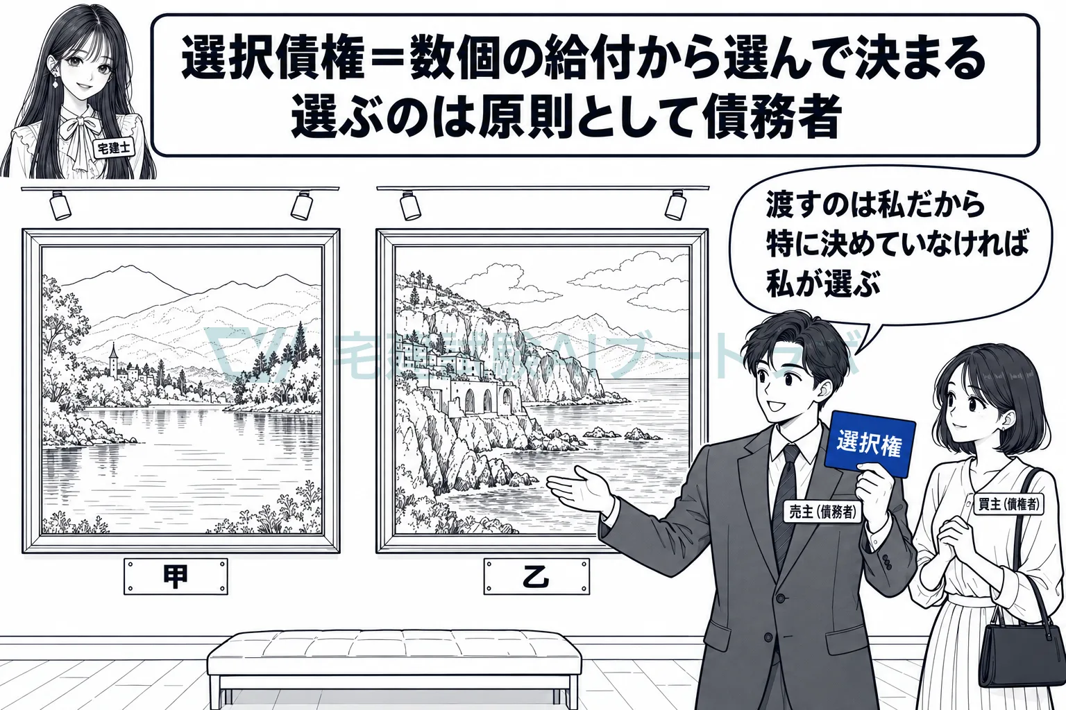 甲か乙のどちらを渡すかは、特約がなければ売主が選ぶ。