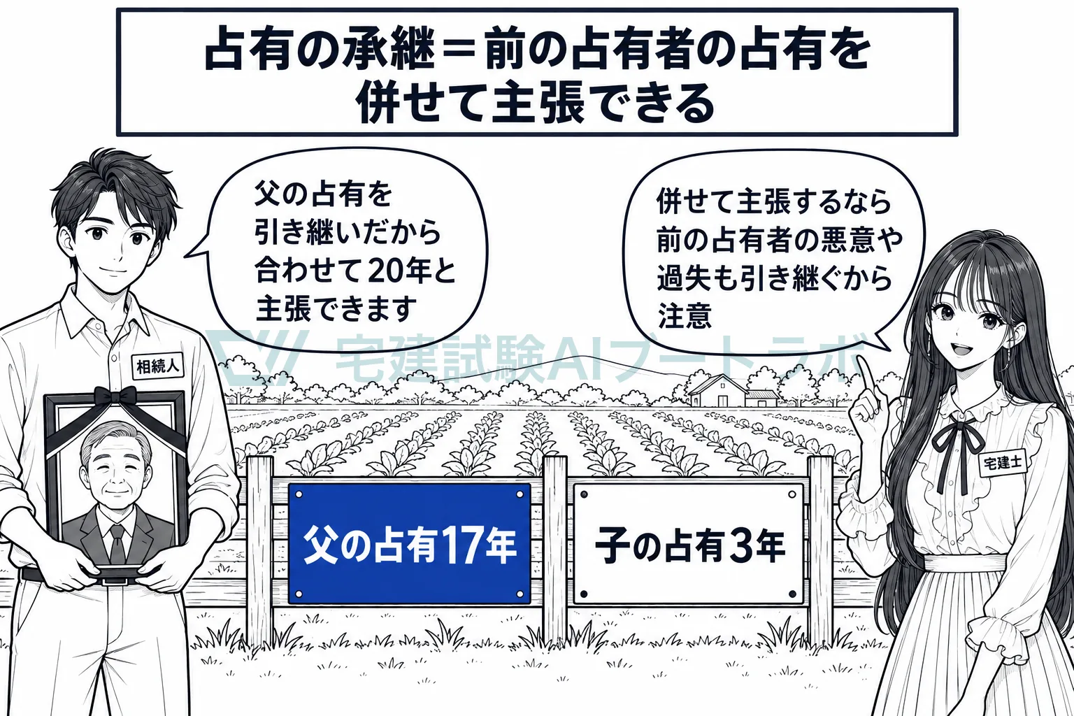 相続人は、父の占有の期間を自分の占有に併せて主張できる。