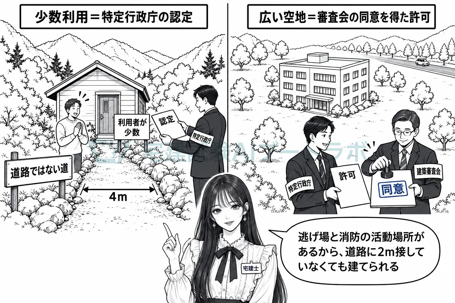 少数利用は認定、広い空地は審査会の同意を得た許可。