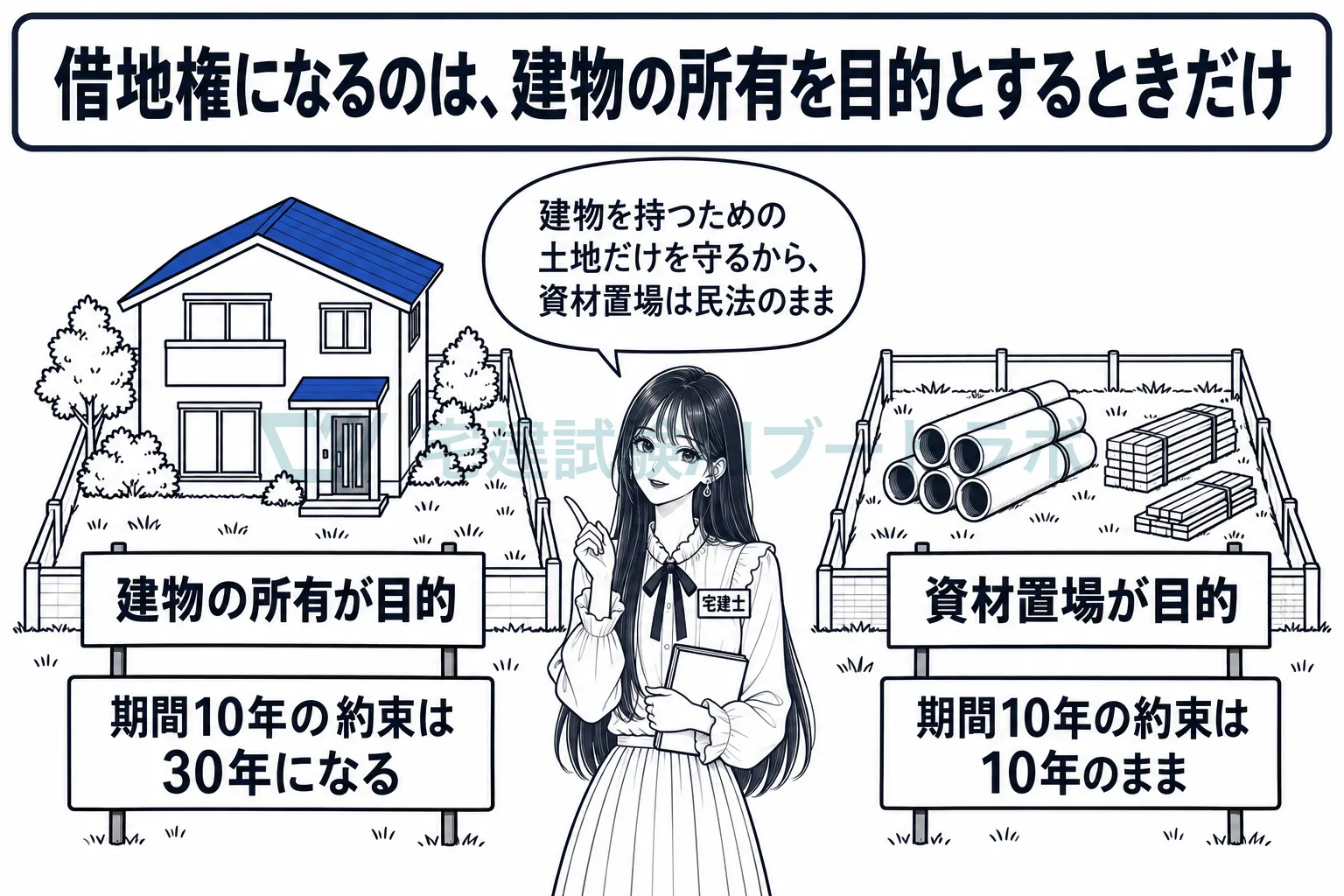 家を建てる土地は借地権、資材置場の土地は民法の賃貸借。