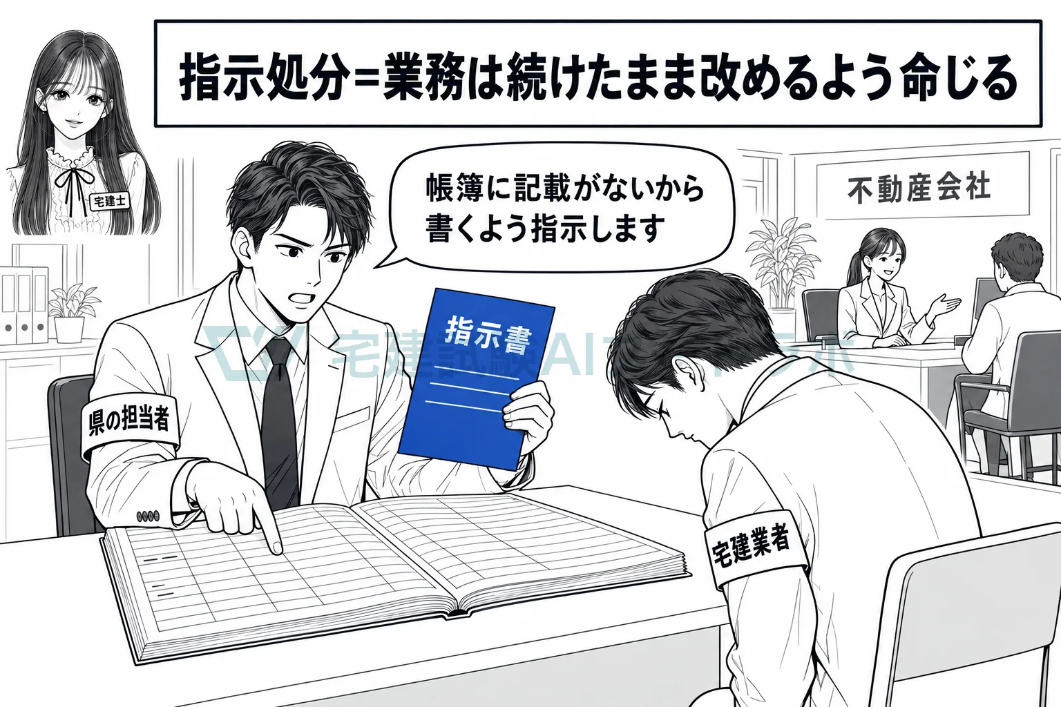 指示処分は、業務を止めずに「改めなさい」と命じる処分。