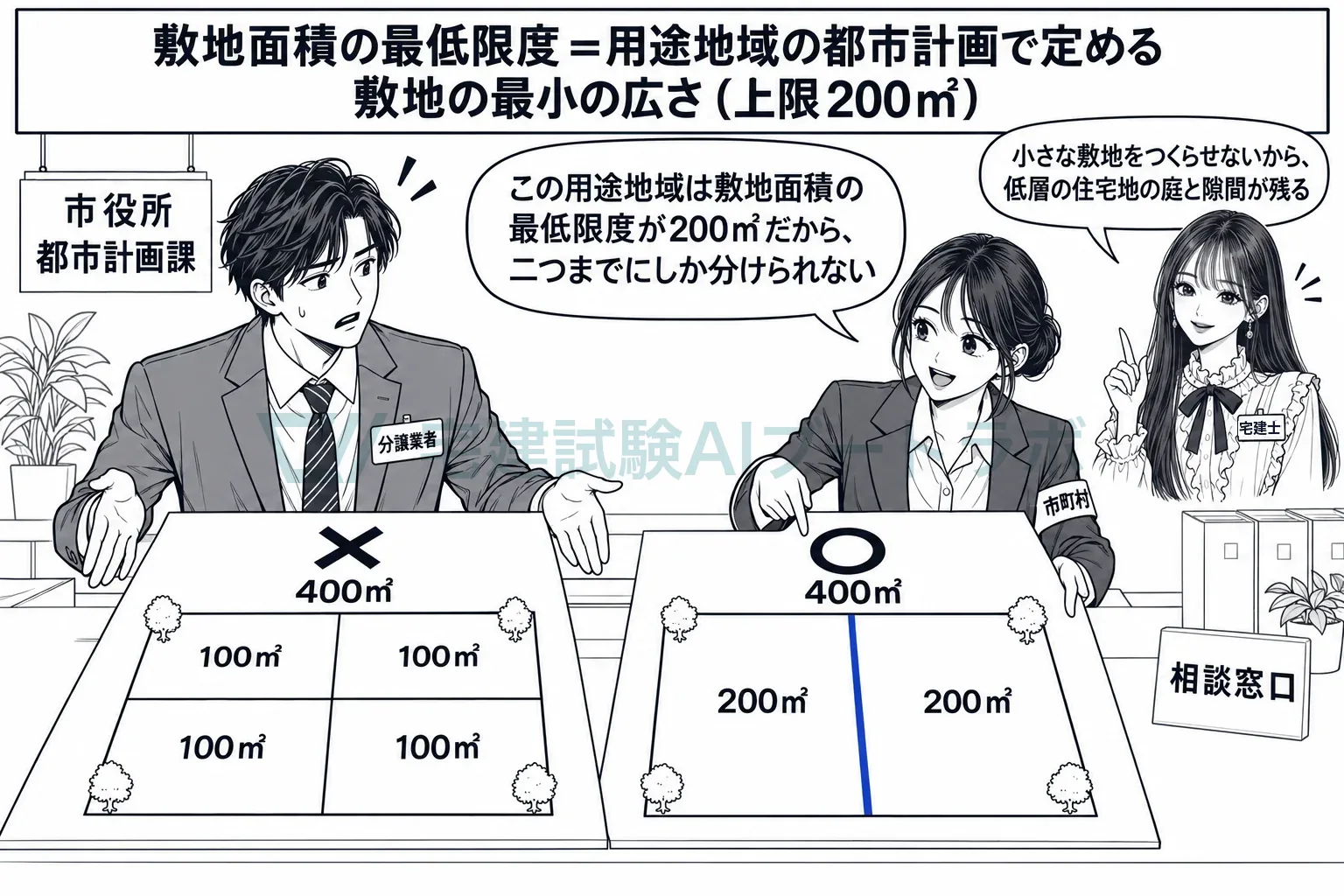 400㎡の土地は二つまで。小さな敷地をつくらせない。