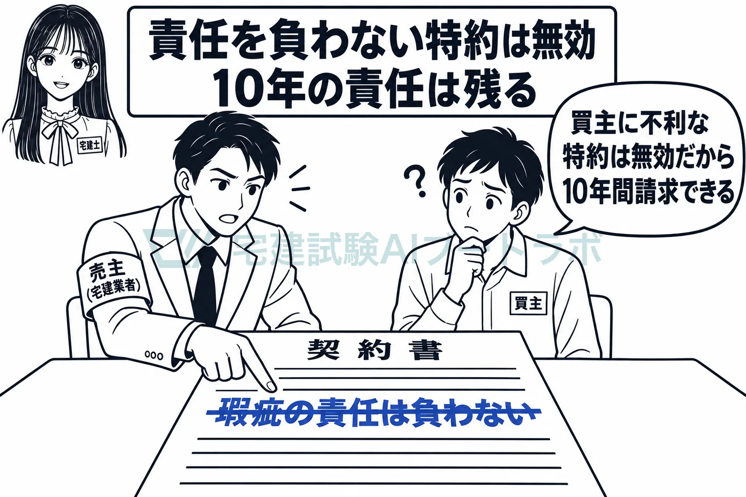 「責任を負わない」と契約書に書いても、10年の責任は消えない。