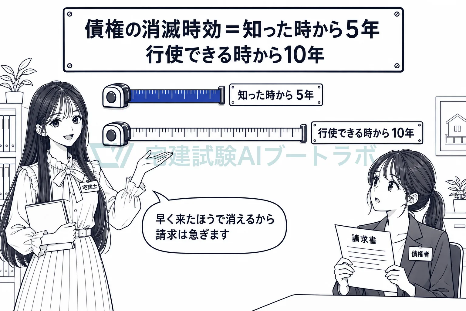 知った時から5年、行使できる時から10年の、早いほうで消える。