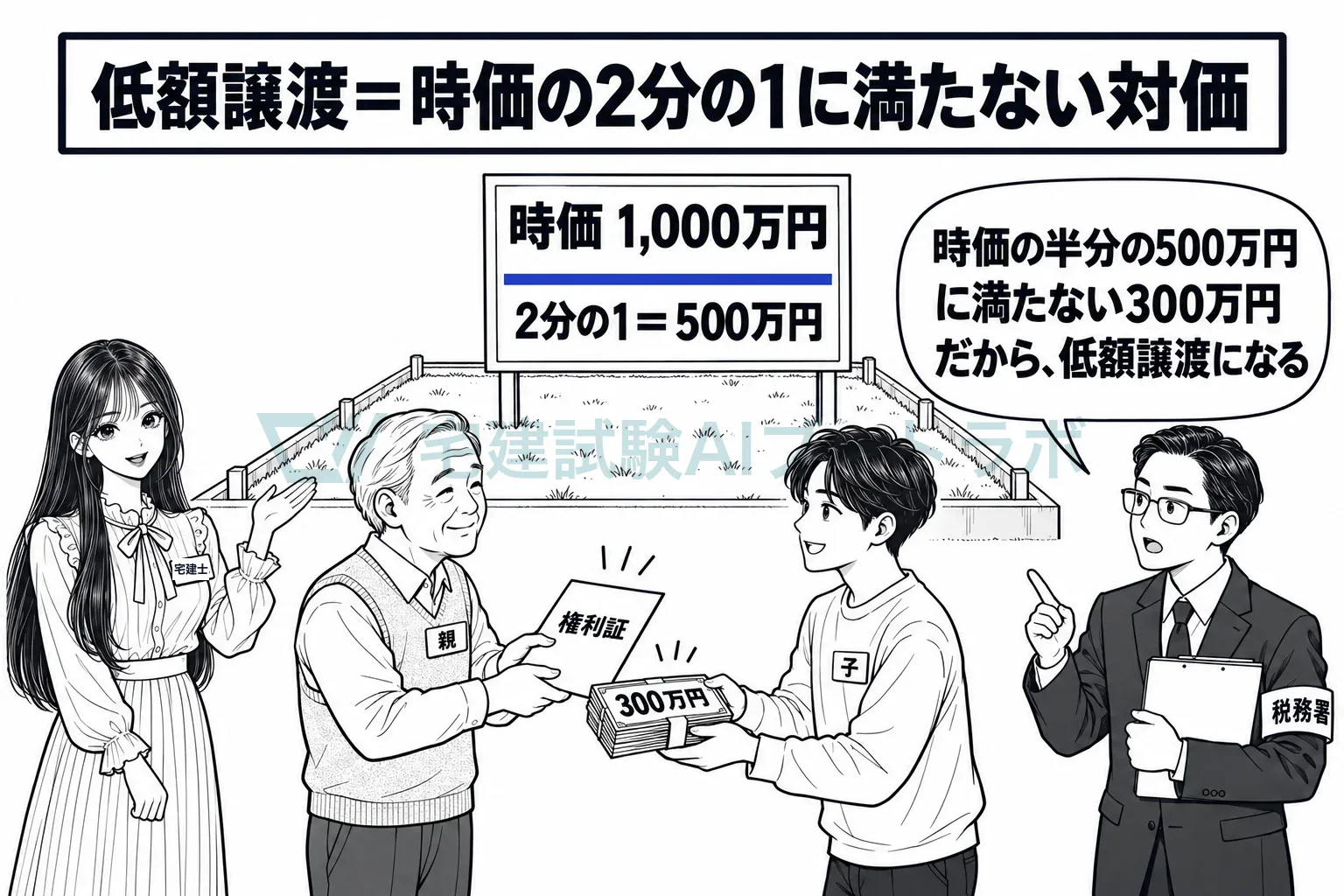 時価の半分に満たない値段で売れば低額譲渡。