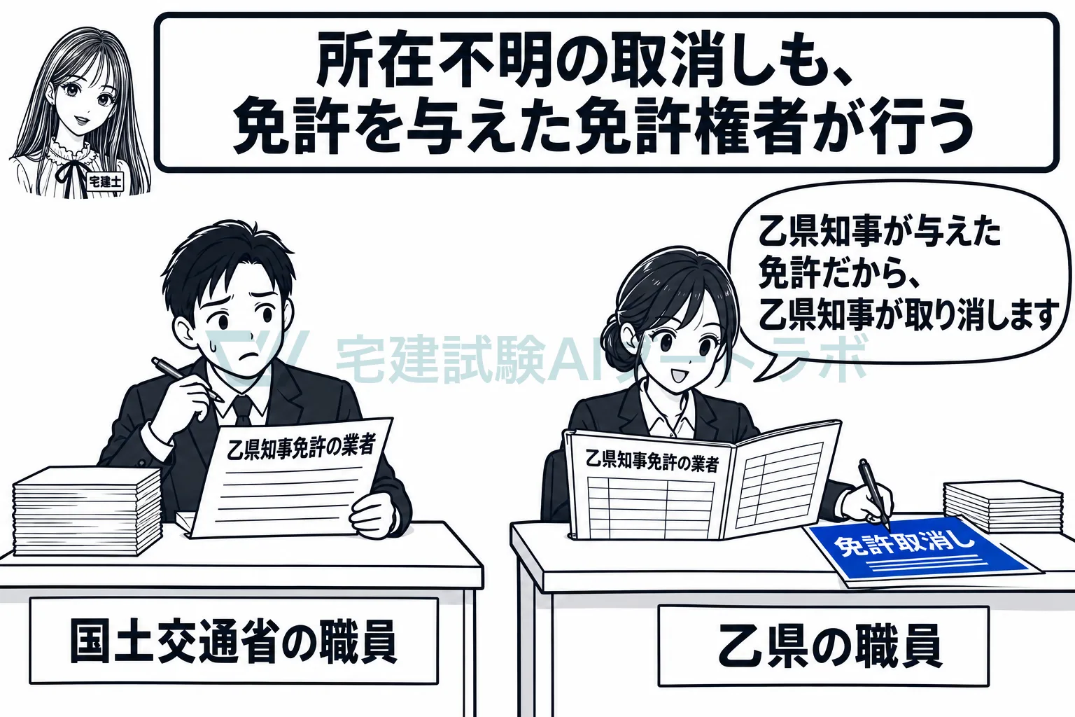 乙県知事の免許の業者を取り消せるのは、乙県知事だけ。